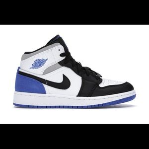 White black & blue Nike Air Jordan’s